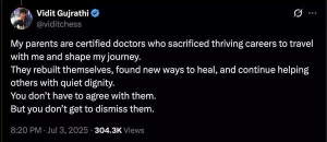 Vidit Gujrathi Defends Family's Medical Professions After Online Criticism: Chess Star Slams 'LiverDoc' for Disrespect