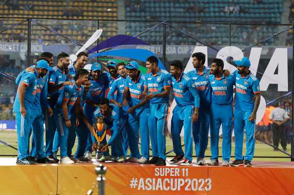 India celebrates their Asia Cup victory in 2023.